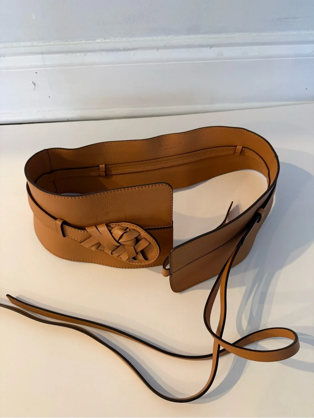 Ulla Johnson Cognac Leather Braided Tie Waist Belt